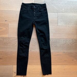 MOTHER Mid Rise Skinny Black Jeans with raw hem size 24